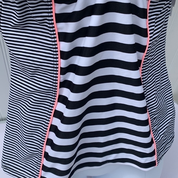 NWT MALIBU DREAMGIRL BLACK  WHITE STRIPED PINK DETAIL HALTER TOP SWIMSUIT MEDIUM - Picture 3 of 8